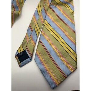 Altea Milano Mens Silk Tie Hand Made Italy Striped Green Blue Siegel's Orlando